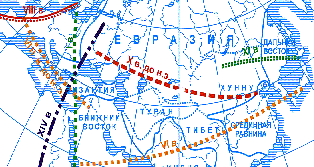 Карта пассионарных толчков в Евразии с X в. до н.э. до XV в. н.э. 
