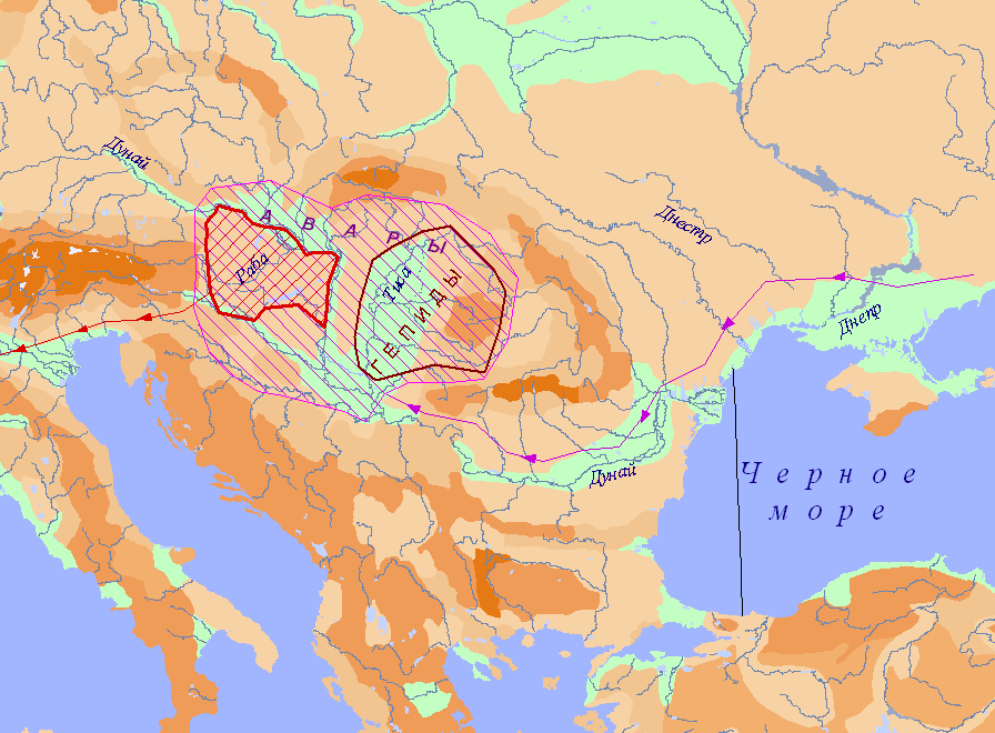 Карта расселения авар в VI-IX вв. (50,4 Kbytes)